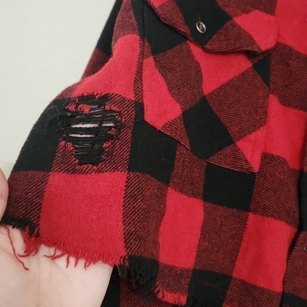 House Of Chic Crop Shacket Retro Rockabilly Gingham Distressed Goth Flannel — image 4 of 8